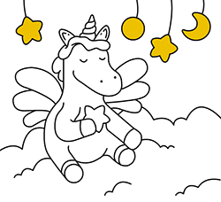 Disegni gratuiti di Unicorni da colorare e imparare creati per bambini piccoli: Unicorno Alato