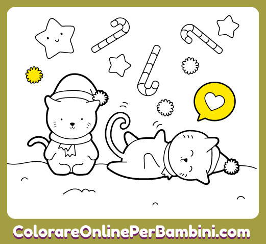 Disegni di Natale gratuiti da colorare e imparare creati per bambini piccoli: Gattini a Natale