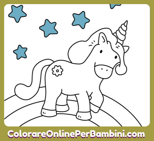 Riempi di colori i nostri disegni di Unicorni online per bambine e bambini piccoli: Arcobaleno e Stelle