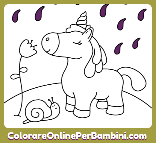 Illustrazioni du Unicorno da colorare online create per bambine e bambini piccoli: Pioggia